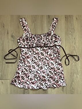 Byline Y2K Womens Pink/Brown/White Geometric Square Neck Tie Back Tank Size M